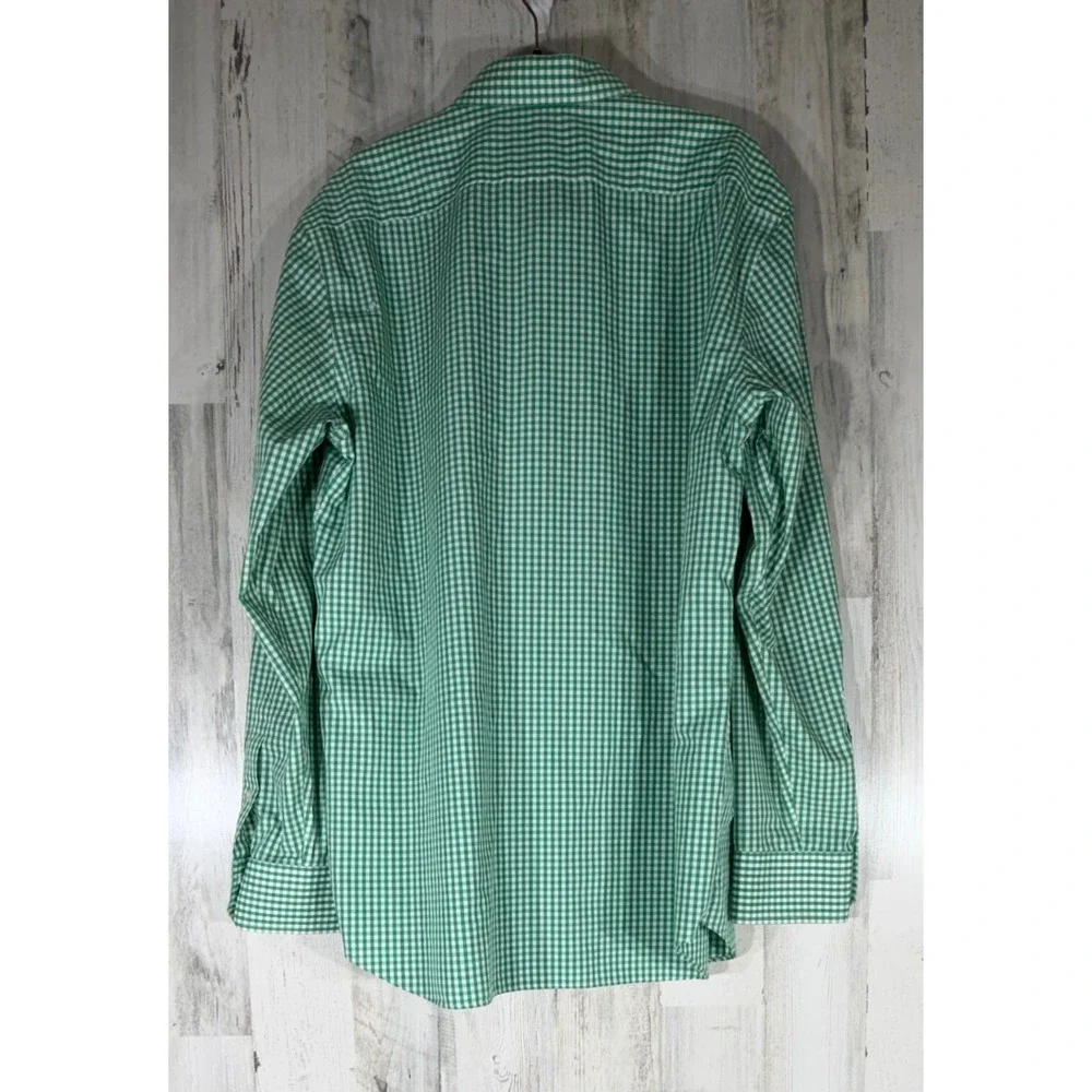 Banana‎ Republic Button Up Shirt Green Gingham Non-Iron Slim Fit Cotton READ